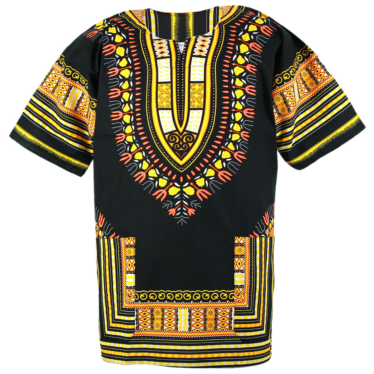 Black Yellow African Dashiki Cotton Shirt Tribal Festival Boho 60's 70's Hippie Kaftan