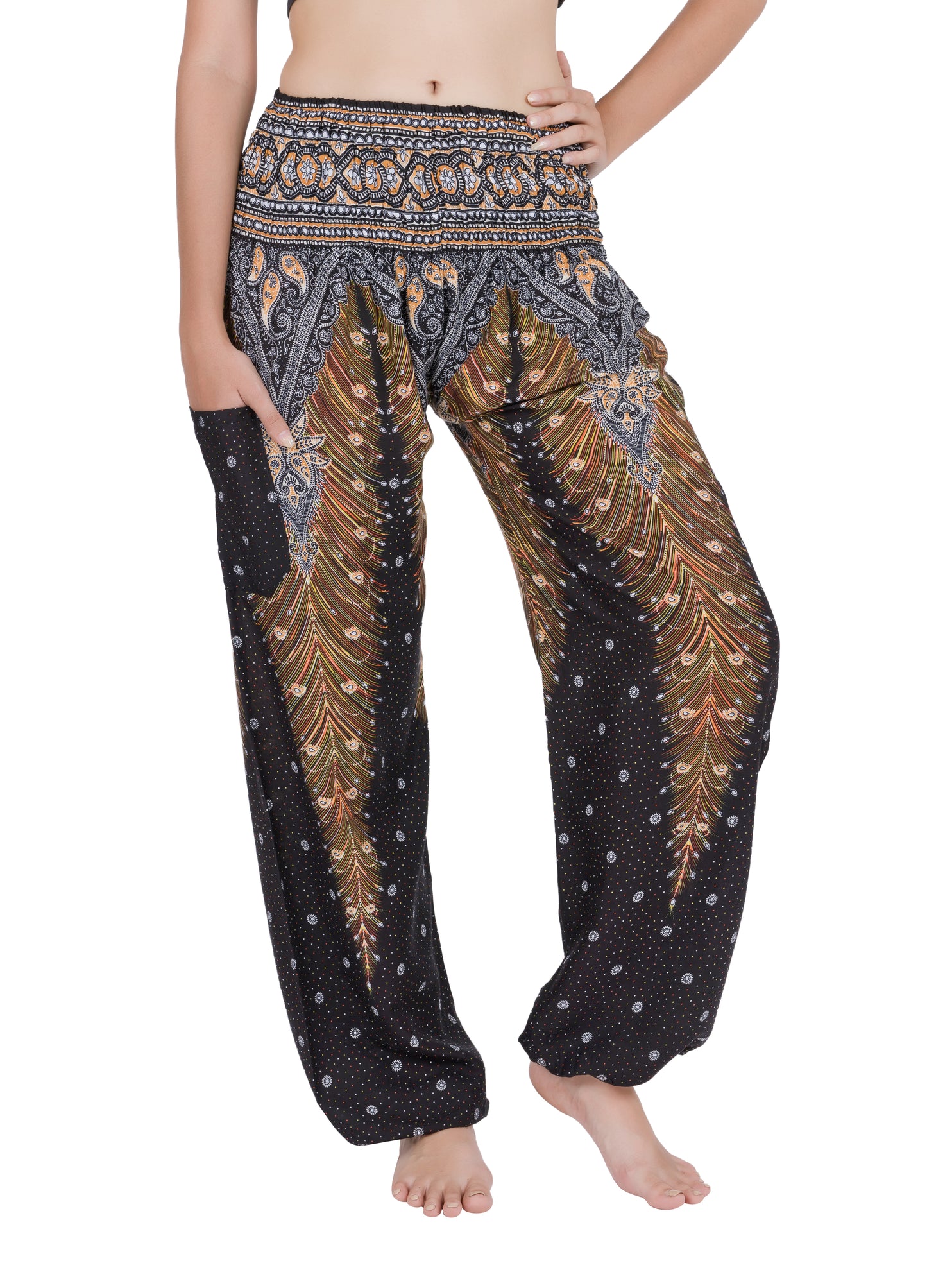 Black Peacock Harem Trousers Women Boho Loose Yoga Pants Bohemian Elephant Pyjamas Bottoms