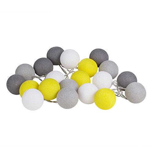 Yellow Gray Cotton Ball String Fairy Night Lights Kid Bedroom Home Decor Boys Girls Plug in Power