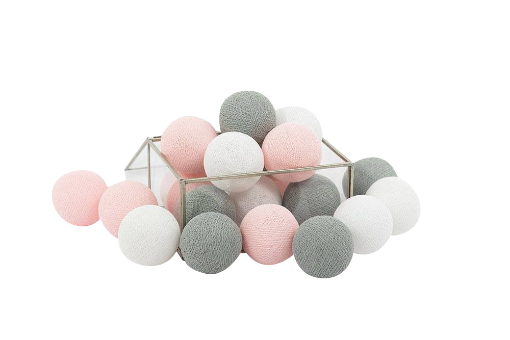 Gray Pink Cotton Ball String Fairy Night Lights Kid Bedroom Home Decor Boys Girls Plug in Power