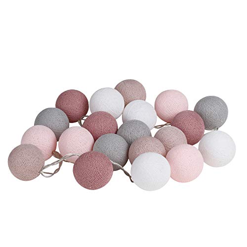 Old Rose Gray Cotton Ball String Fairy Night Lights Kid Bedroom Home Decor Boys Girls Plug in Power