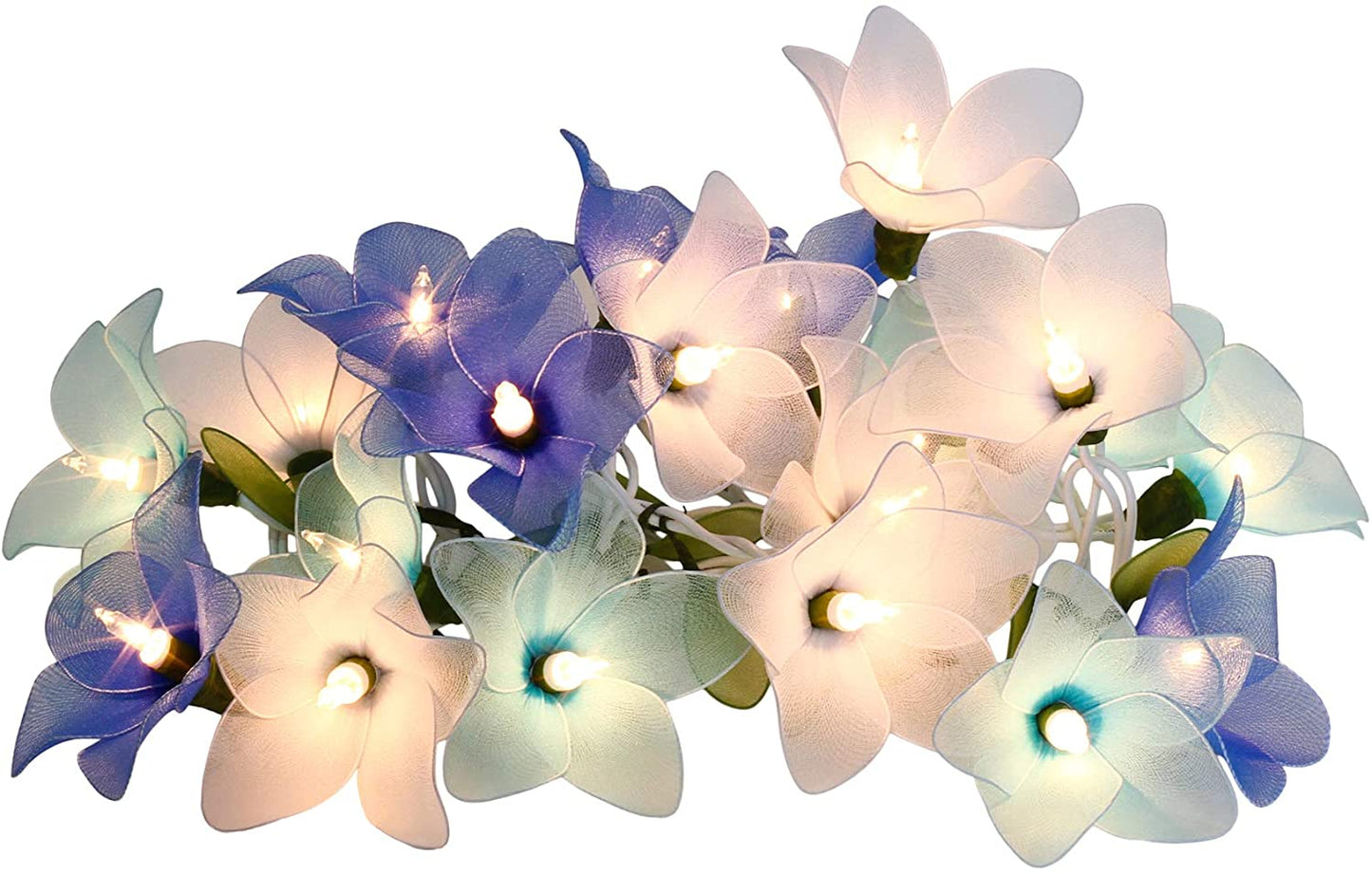 Blue Tone Flower String Lights Floral,Patio,Fairy,Decor,Boy Girl Bedroom,Wedding, Plug in